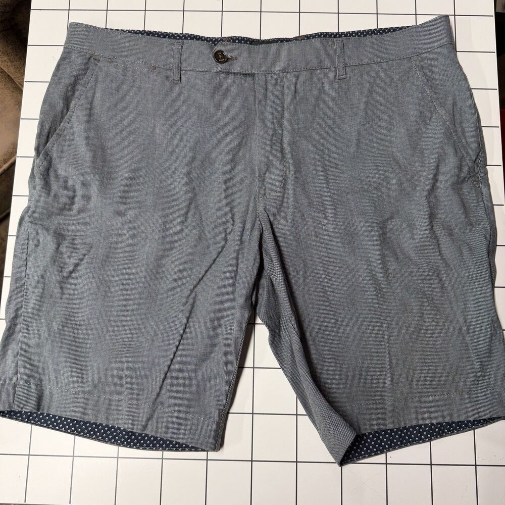 Ted Baker London Beshor Mens 38R Chino Shorts Gray Micro Check Stretch Cotton